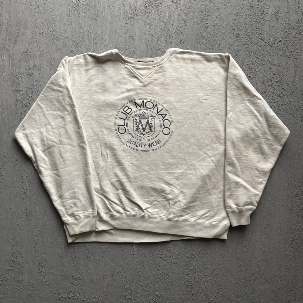 Vintage Club Monaco Graphic Crest Sweatshirt Mens Large Cream 90s